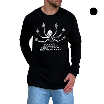Camiseta Manga Longa Esqueleto F... All, F... Y`All 100% Algodão - Unissex Camiseta Manga Longa Esqueleto F... All, F... Y`All 100% Algodão - Unissex